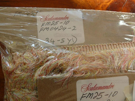 Scalamandre Effile Coupe  Cut Moss Fringe Silk Coral Red Yellow Pale Blue Trim MSRP USD 200+/y