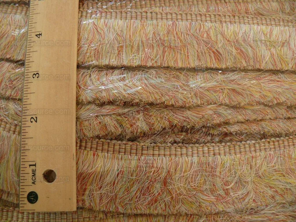 Scalamandre Effile Coupe  Cut Moss Fringe Silk Coral Red Yellow Pale Blue Trim MSRP USD 200+/y