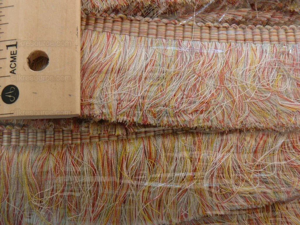 Scalamandre Effile Coupe  Cut Moss Fringe Silk Coral Red Yellow Pale Blue Trim MSRP USD 200+/y