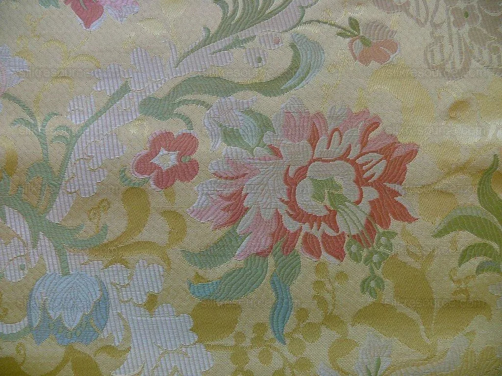 BY Yd Scalamandre "louis Xv" 100% Silk Lampas Chinoiserie Multi On Pale Yellow Bty