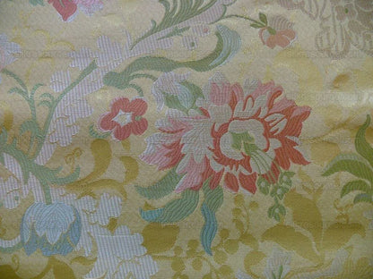 BY Yd Scalamandre "louis Xv" 100% Silk Lampas Chinoiserie Multi On Pale Yellow Bty