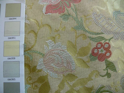 BY Yd Scalamandre "louis Xv" 100% Silk Lampas Chinoiserie Multi On Pale Yellow Bty