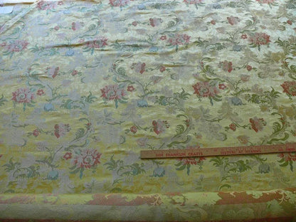 BY Yd Scalamandre "louis Xv" 100% Silk Lampas Chinoiserie Multi On Pale Yellow Bty
