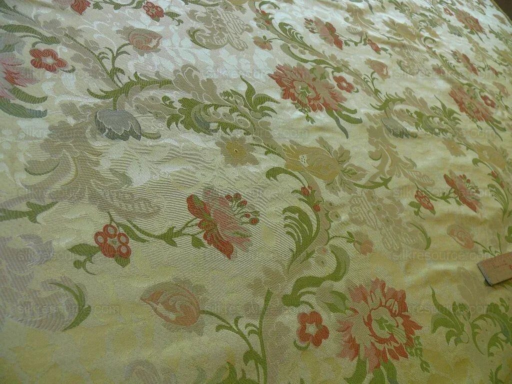 BY Yd Scalamandre "louis Xv" 100% Silk Lampas Chinoiserie Multi On Pale Yellow Bty