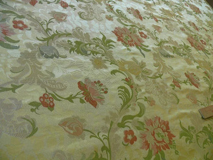 BY Yd Scalamandre "louis Xv" 100% Silk Lampas Chinoiserie Multi On Pale Yellow Bty