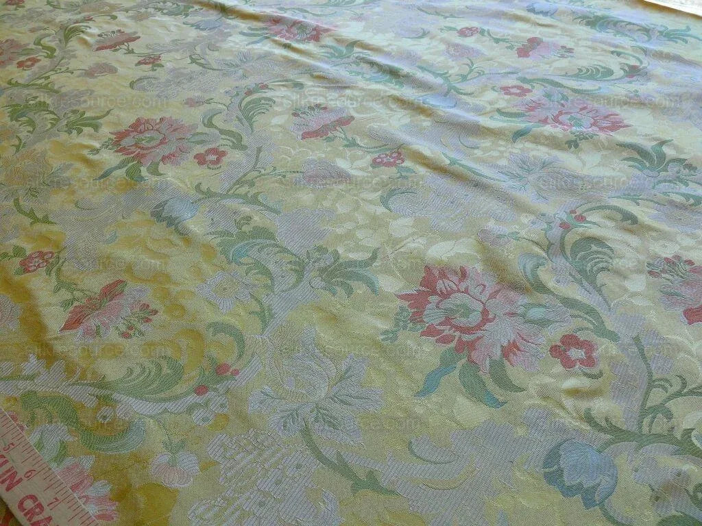 BY Yd Scalamandre "louis Xv" 100% Silk Lampas Chinoiserie Multi On Pale Yellow Bty