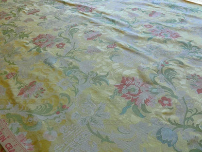 BY Yd Scalamandre "louis Xv" 100% Silk Lampas Chinoiserie Multi On Pale Yellow Bty