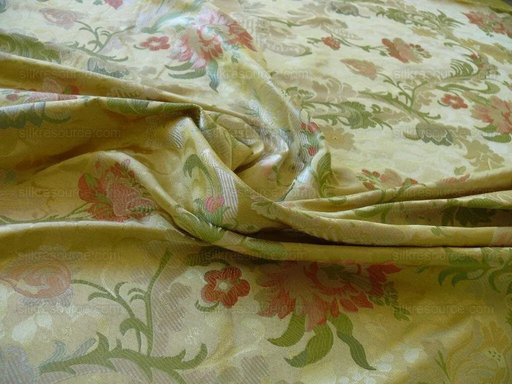 BY Yd Scalamandre "louis Xv" 100% Silk Lampas Chinoiserie Multi On Pale Yellow Bty