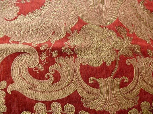 CORAGGIO TEXTILE SILK LAMPAS BUONARROTI CRIMSON RED & GOLD 3Y