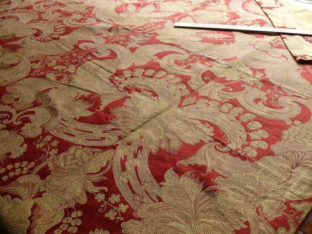 Coraggio Textile Silk Lampas Buonarroti Crimson Red & Gold 3y