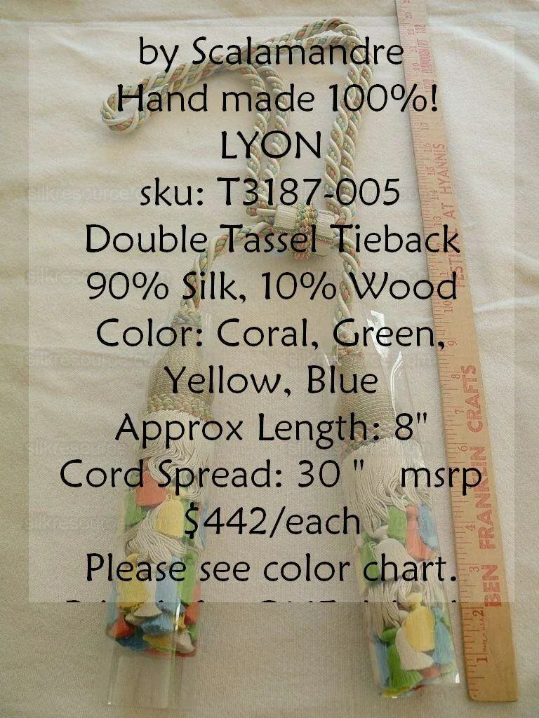 Scalamandre Lyon 100% Silk Double Tassel Tieback Coral Green
