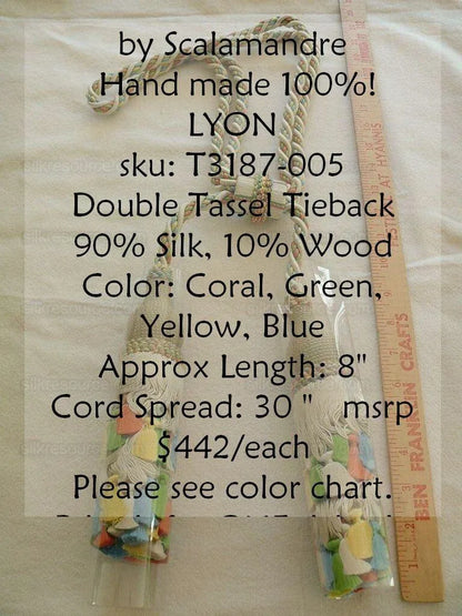 Scalamandre Lyon 100% Silk Double Tassel Tieback Coral Green