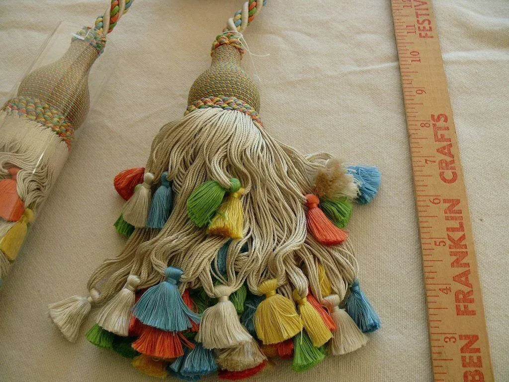 Scalamandre Lyon 100% Silk Double Tassel Tieback Coral Green