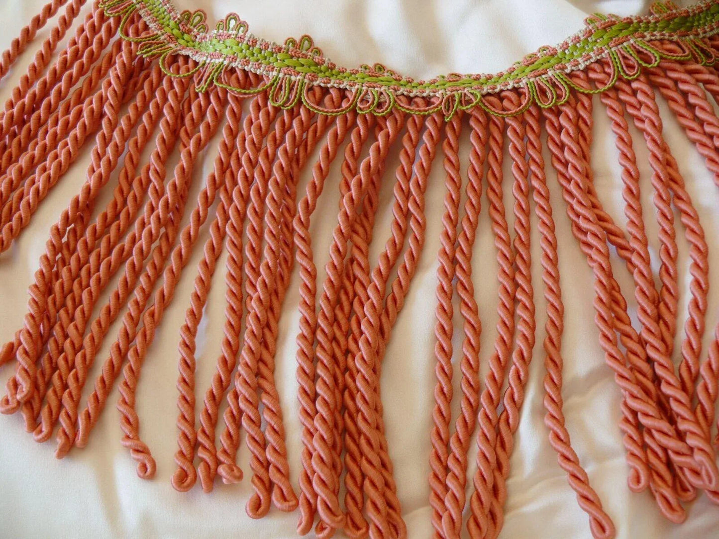 SCALAMANDRE LYRIC BUILLION FRINGE 100% SILK CORAL & LIME BTY MSR