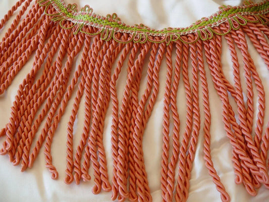 SCALAMANDRE LYRIC BUILLION FRINGE 100% SILK CORAL & LIME BTY MSR
