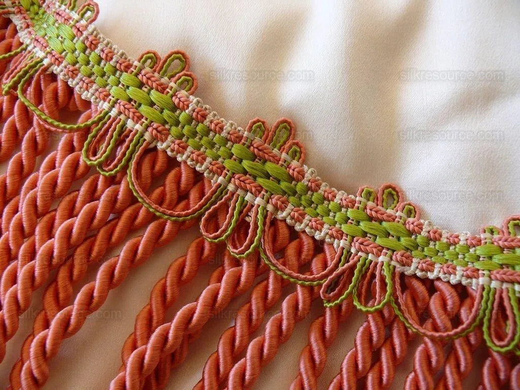 Scalamandre Lyric Buillion Fringe 100% Silk Coral &amp; Lime Pink and Green Heavy Bty MSRP USD 285/Y