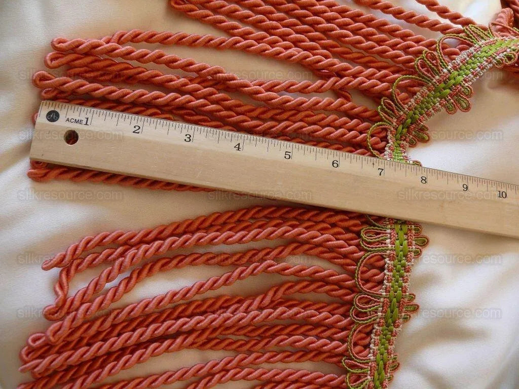 Scalamandre Lyric Buillion Fringe 100% Silk Coral &amp; Lime Pink and Green Heavy Bty MSRP USD 285/Y