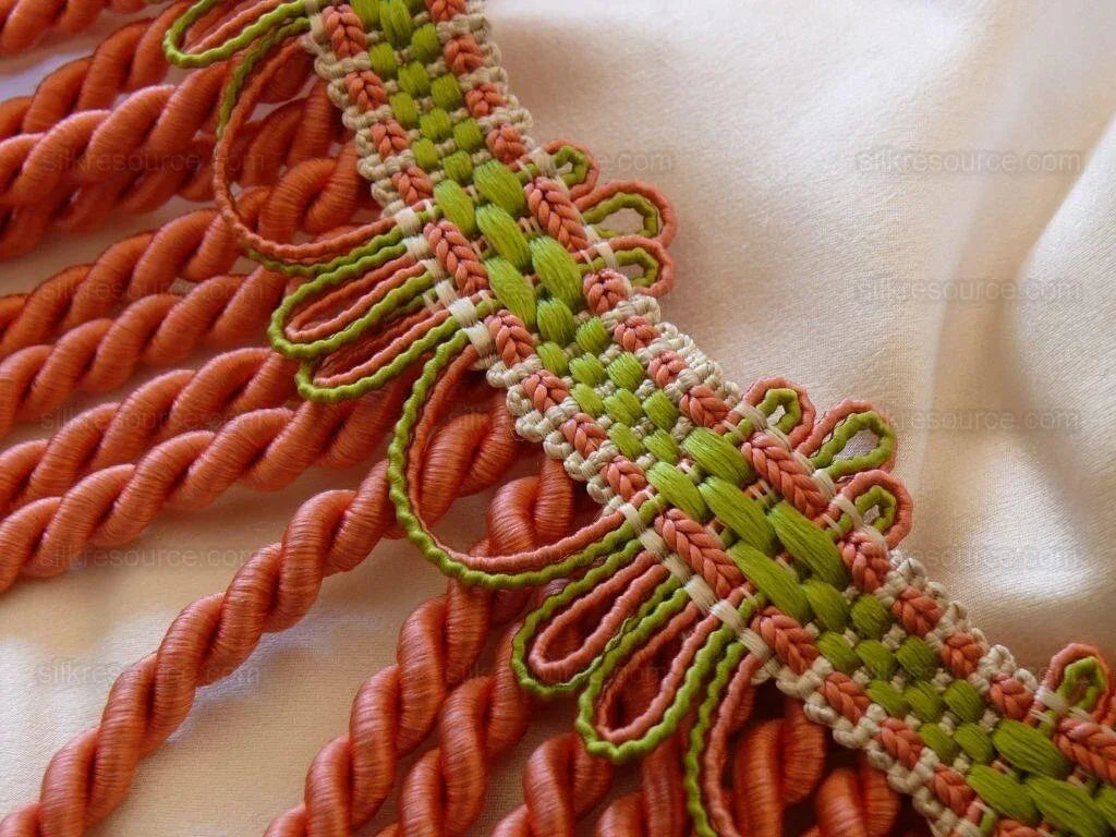 Scalamandre Lyric Buillion Fringe 100% Silk Coral &amp; Lime Pink and Green Heavy Bty MSRP USD 285/Y