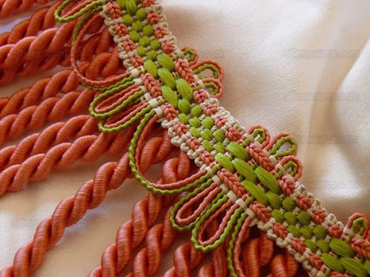 Scalamandre Lyric Buillion Fringe 100% Silk Coral &amp; Lime Pink and Green Heavy Bty MSRP USD 285/Y