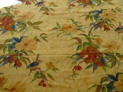8.875y Exotic Cotton Print Birds &amp; Lychee Fruit Tree Yellow#1144
