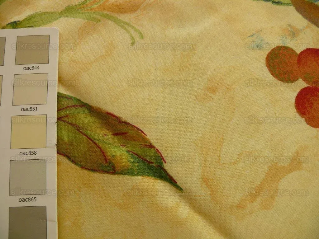 8.875y Exotic Cotton Print Birds &amp; Lychee Fruit Tree Yellow#1144