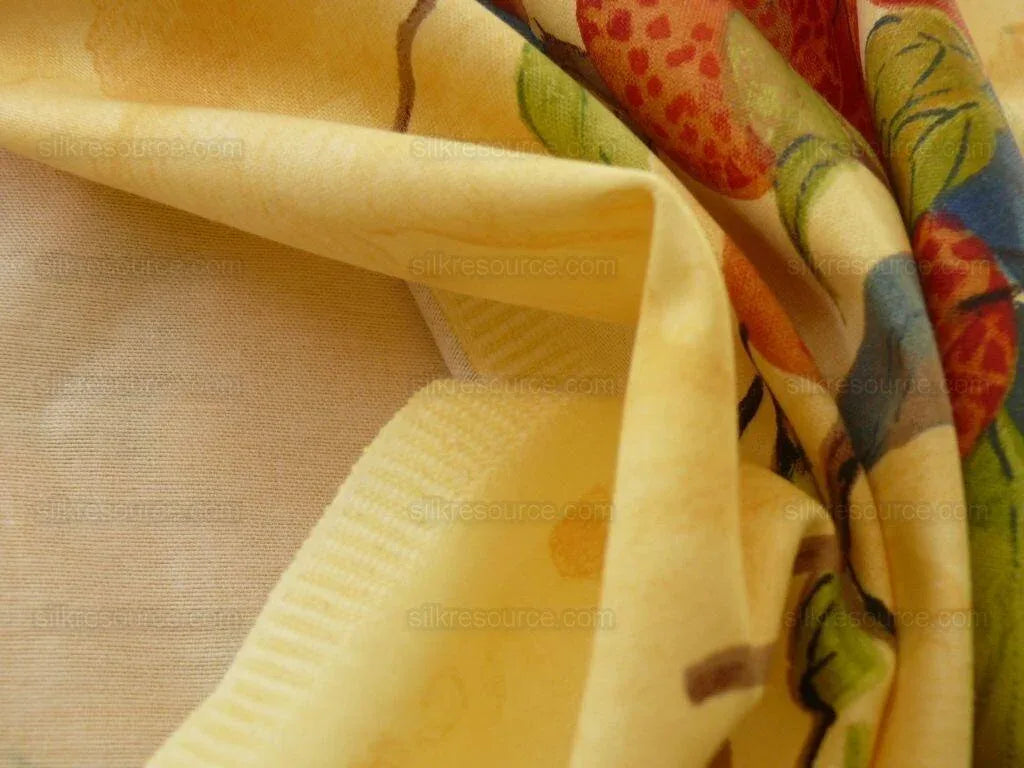 8.875y Exotic Cotton Print Birds &amp; Lychee Fruit Tree Yellow#1144