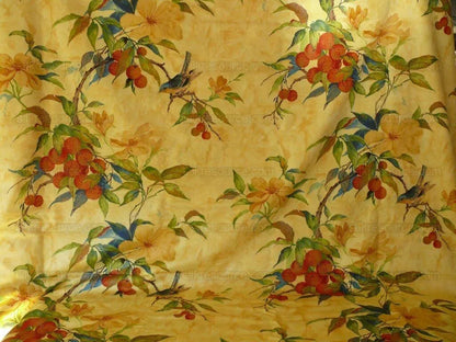 8.875y Exotic Cotton Print Birds &amp; Lychee Fruit Tree Yellow#1144