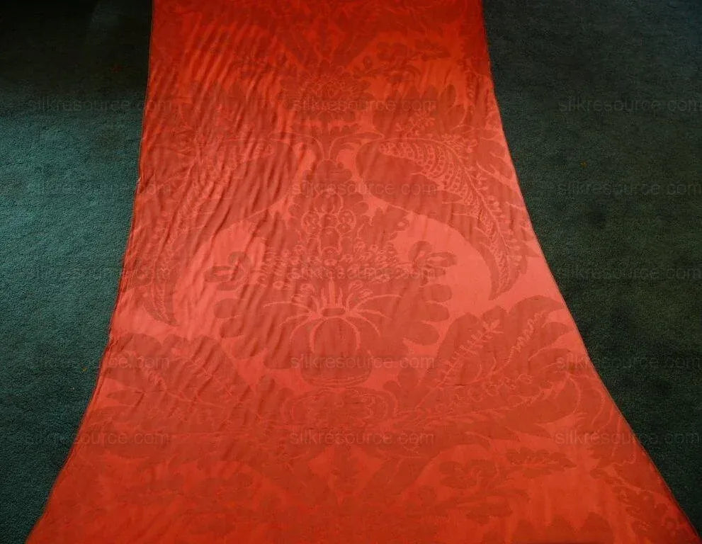 Antique Bolt! 20y 100% Silk Damask Hunter Damask Burgundy Red