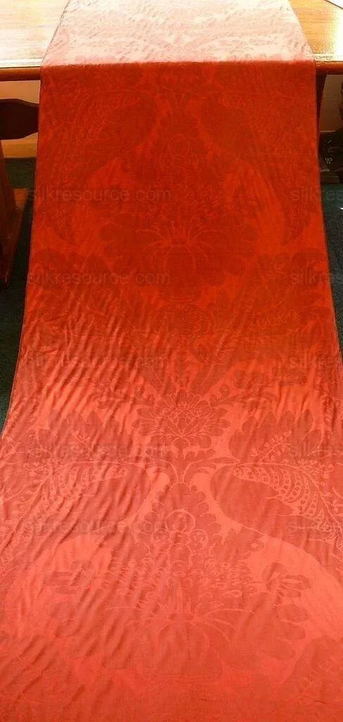 Antique Bolt! 20y 100% Silk Damask Hunter Damask Burgundy Red