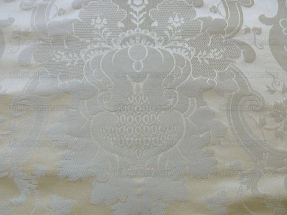 High End Designer Colette's Abby 100% Silk Renaissance Damask "pearl" Pure Bright White