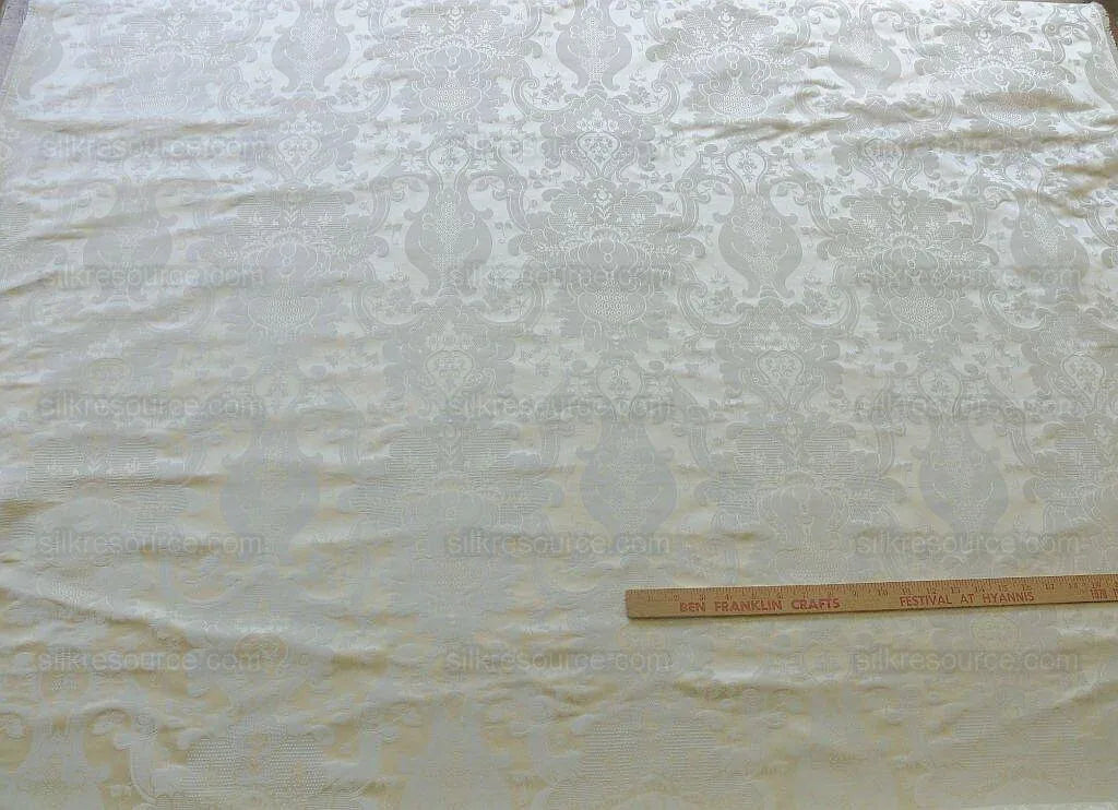 High End Designer Colette's Abby 100% Silk Renaissance Damask "pearl" Pure Bright White