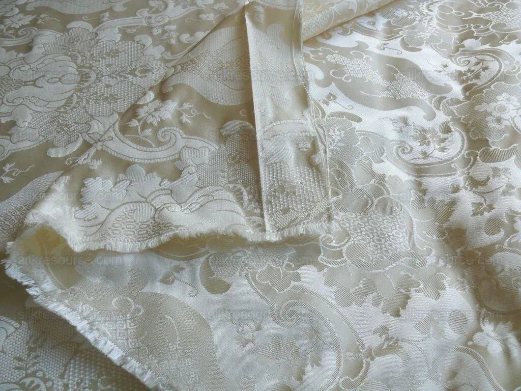 High End Designer Colette's Abby 100% Silk Renaissance Damask "pearl" Pure Bright White