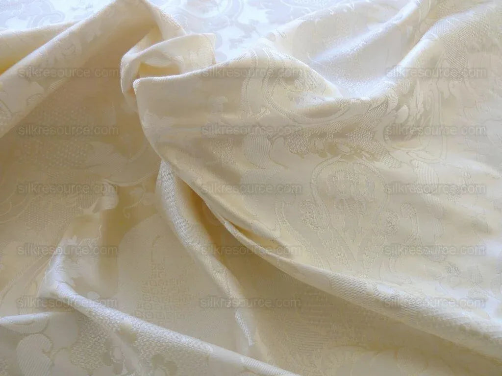 High End Designer Colette's Abby 100% Silk Renaissance Damask "pearl" Pure Bright White