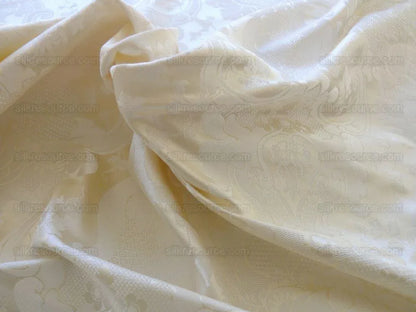 High End Designer Colette's Abby 100% Silk Renaissance Damask "pearl" Pure Bright White