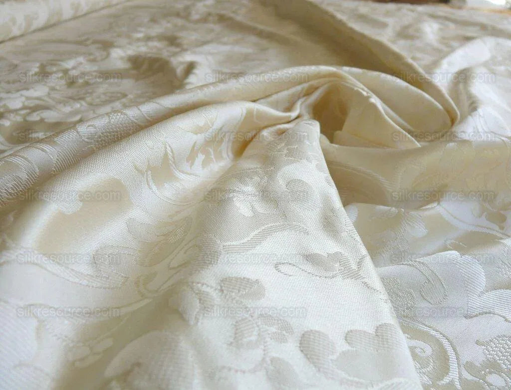 High End Designer Colette's Abby 100% Silk Renaissance Damask "pearl" Pure Bright White