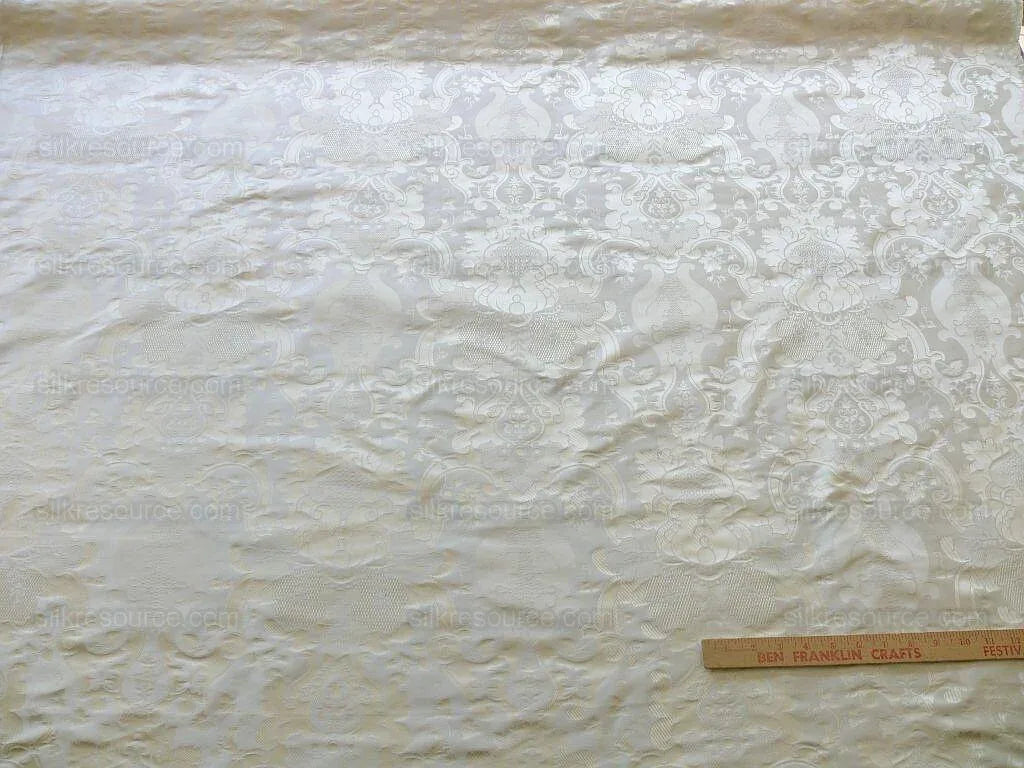 High End Designer Colette's Abby 100% Silk Renaissance Damask "pearl" Pure Bright White