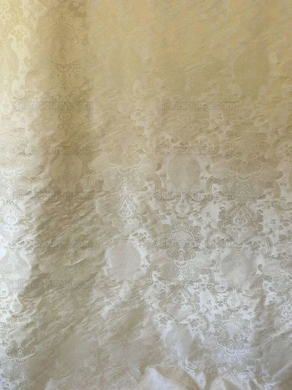 High End Designer Colette's Abby 100% Silk Renaissance Damask "pearl" Pure Bright White