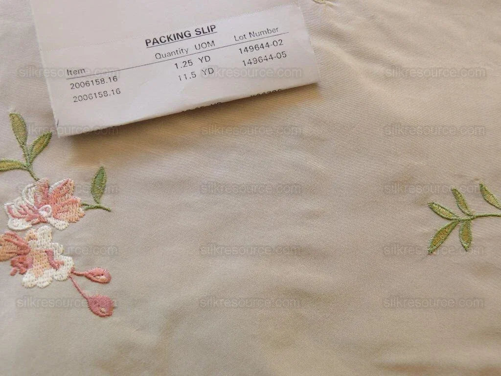 0.25 Y Lee Jofa Fleurir Silk Sand Pale Gold With Pink Flower Embroidery MSRPUSD188/Y