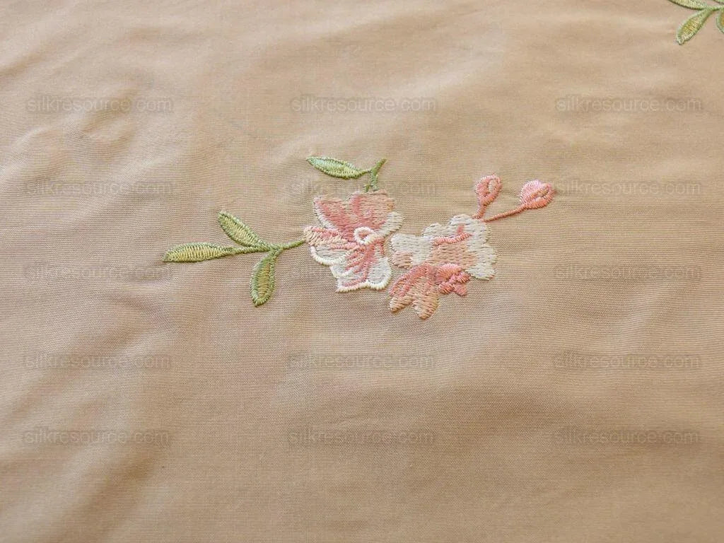 0.25 Y Lee Jofa Fleurir Silk Sand Pale Gold With Pink Flower Embroidery MSRPUSD188/Y