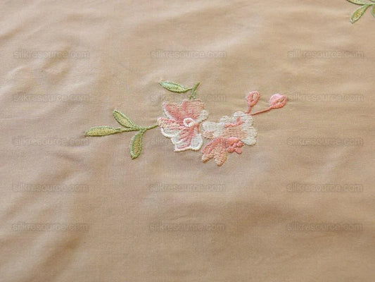0.25 Y Lee Jofa Fleurir Silk Sand Pale Gold With Pink Flower Embroidery MSRPUSD188/Y