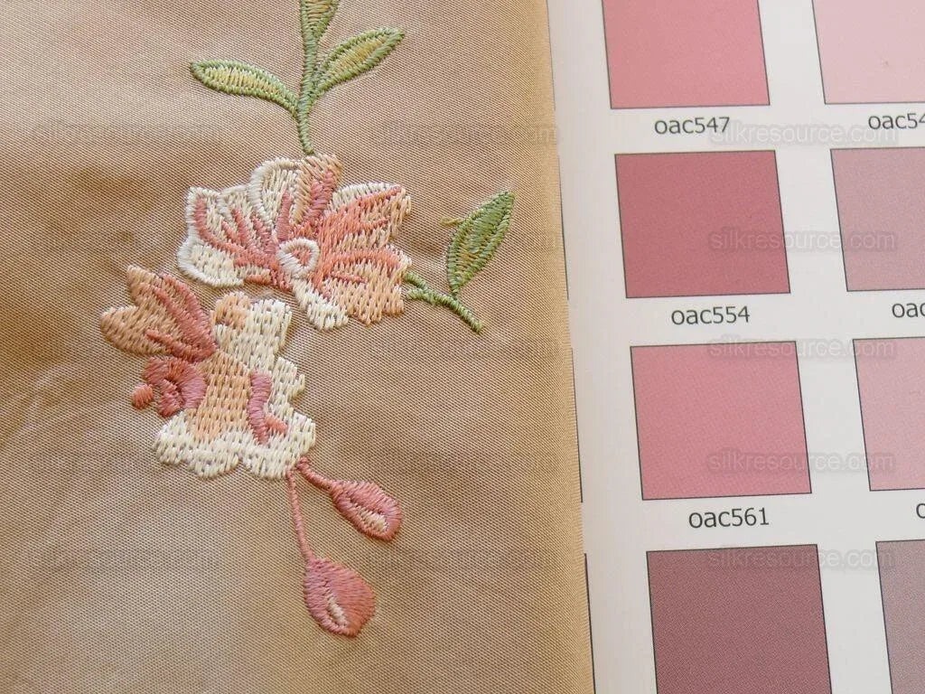 0.25 Y Lee Jofa Fleurir Silk Sand Pale Gold With Pink Flower Embroidery MSRPUSD188/Y