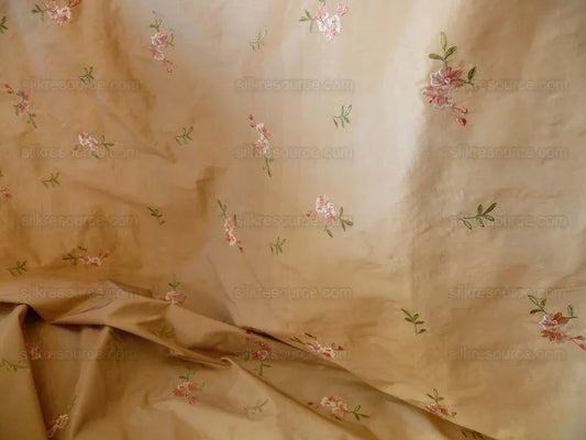1.4 yards Lee Jofa Fleurir Silk Sand Pale Gold With Pink Flower Embroidery MSRPUSD188/Y