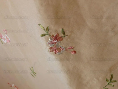 0.25 Y Lee Jofa Fleurir Silk Sand Pale Gold With Pink Flower Embroidery MSRPUSD188/Y