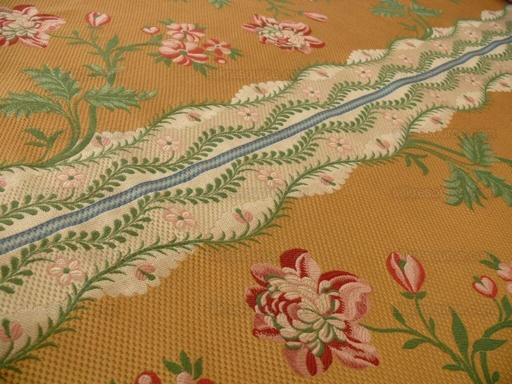 1.8y Scalamandre Green Red Pink Lace Lampas On Bronze "zoe"