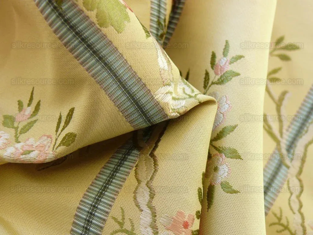 Scalamandre Madame Rose Martinale Lite Butter Pink Roses Blue Stripe