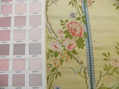 Scalamandre Madame Rose Martinale Lite Butter Pink Roses Blue Stripe