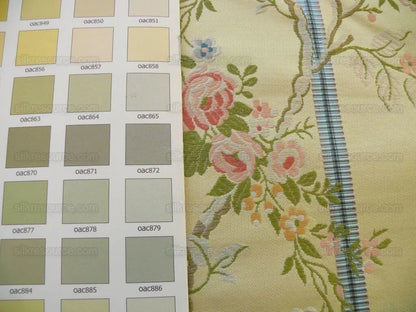 Scalamandre Madame Rose Martinale Lite Butter Pink Roses Blue Stripe