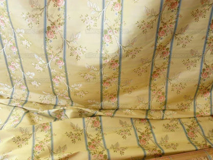 Scalamandre Madame Rose Martinale Lite Butter Pink Roses Blue Stripe