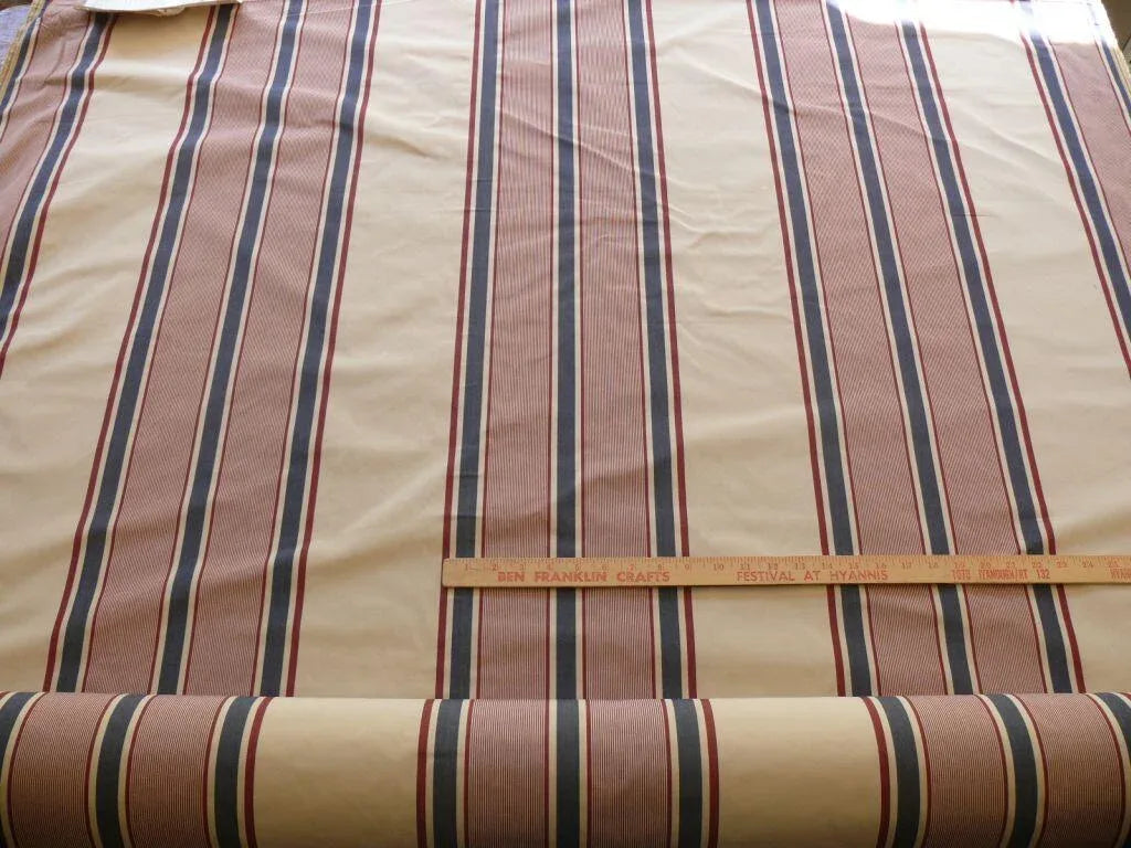 BY YD LEE JOFA MILANESE STRIPE GARNET RED  BLUE ON WHITE COTTON