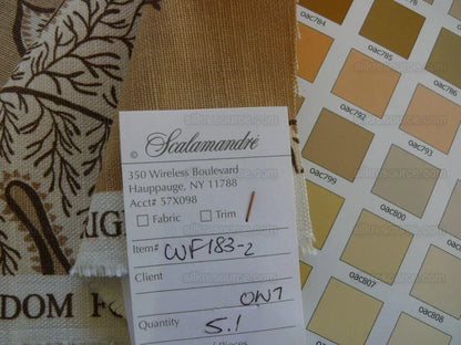 Bty Scalamandre Wallace Linen Print Art Deco Jacobean Light Tan On Light Brown Beige MSRP USD 160/Y